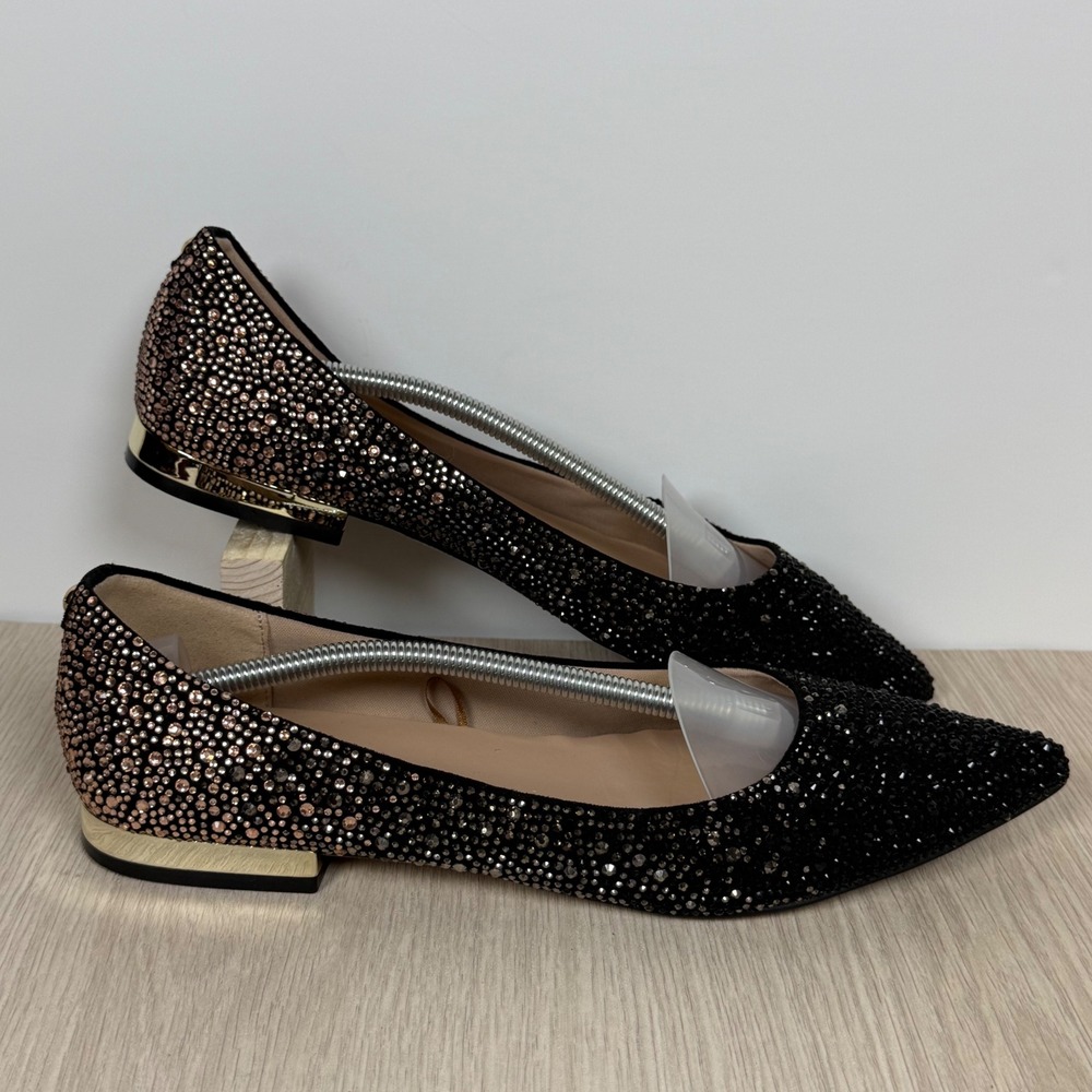 Flats Aldo Womens 9 Black Rose Gold Rhinestone Ombre Pointed Toe Dressy Sparkly